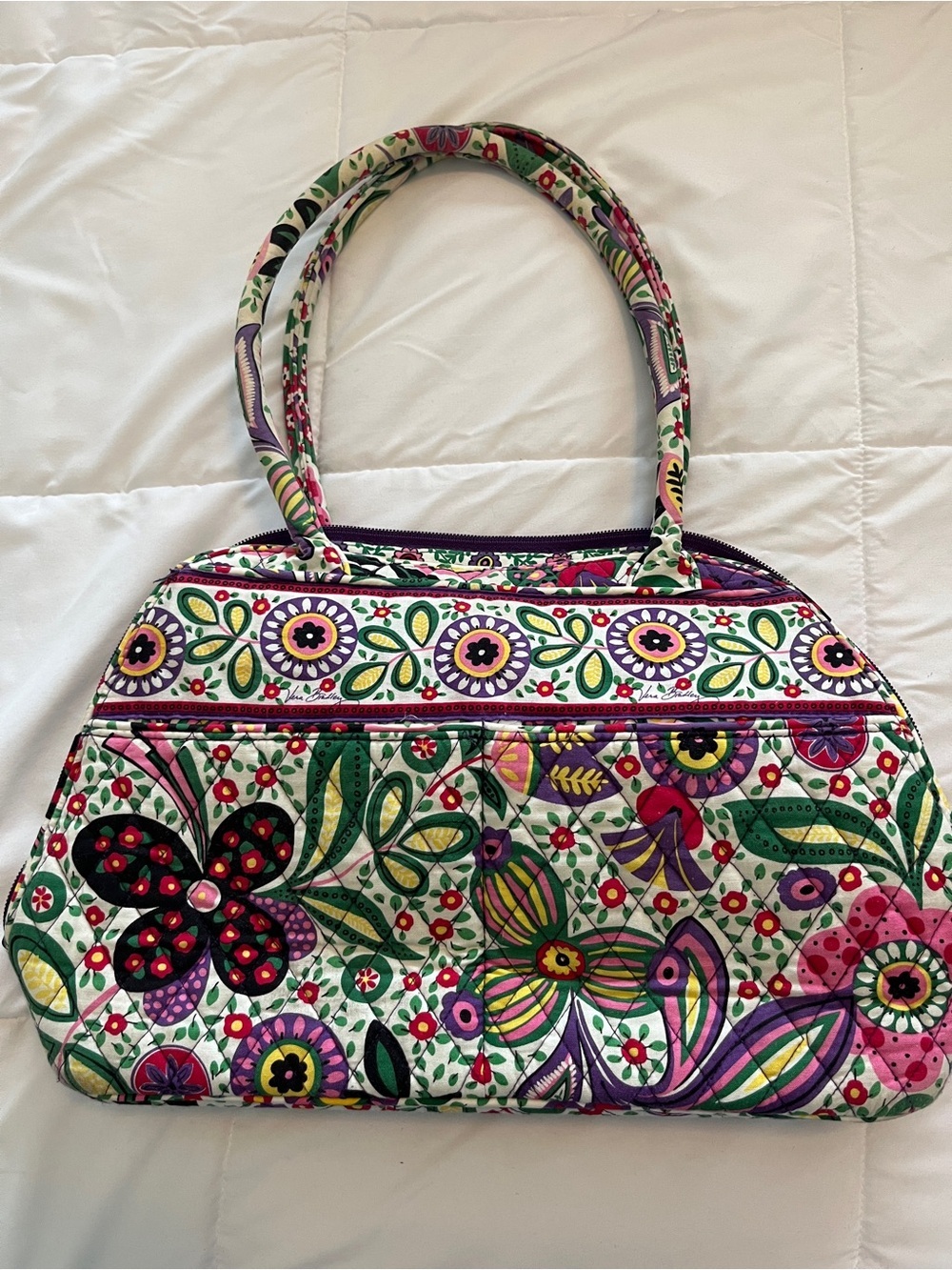 Vera Bradley Floral Quilted Shoulder Bag in White, Green, Purple, Pink